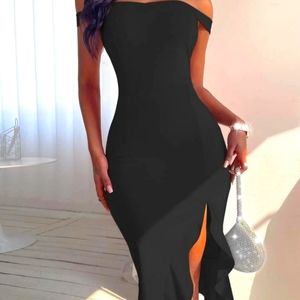 NEW Split Thigh Ruffle Hem Bodycon Dress